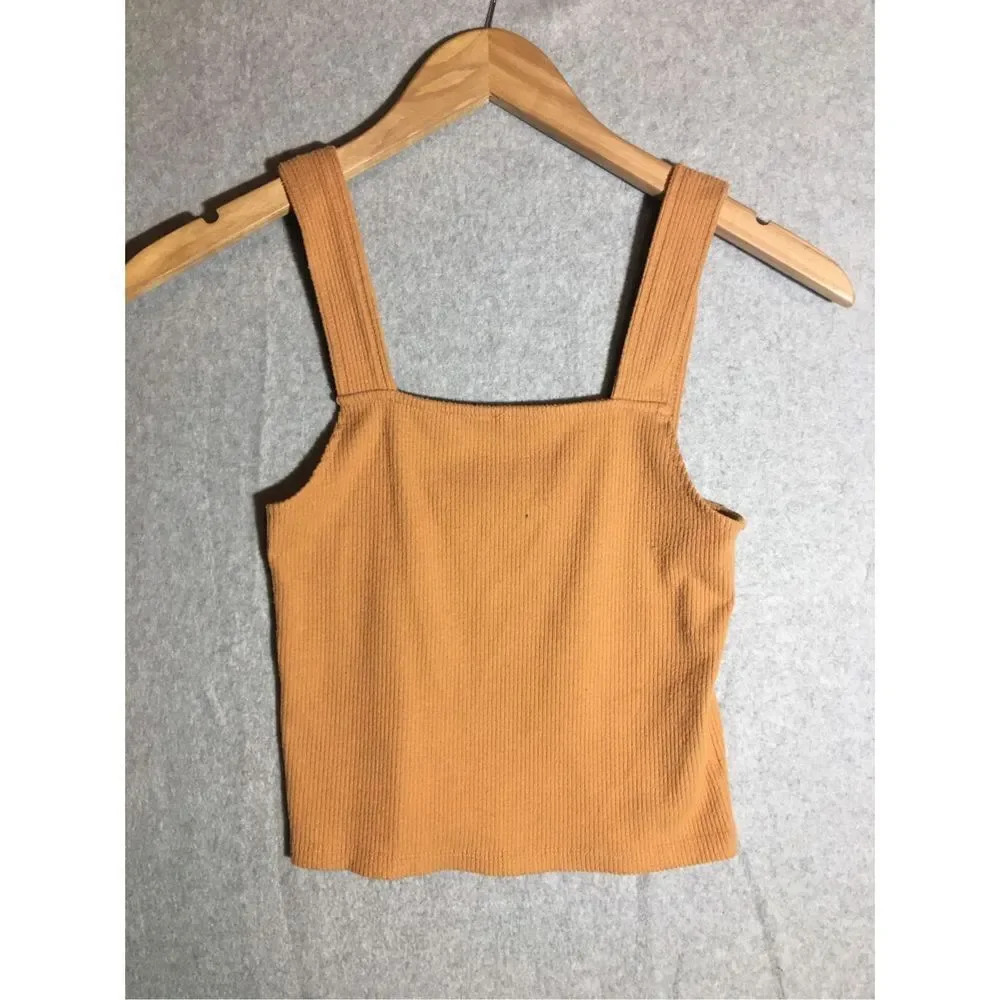Womens American Eagle Tank Top Orange Ribbed Soft Square Neckline Flattering